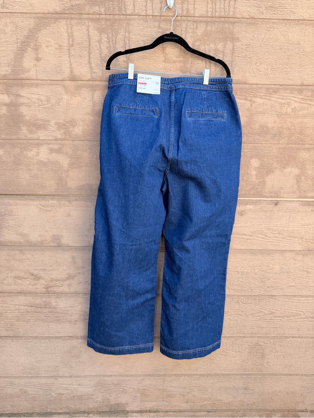 High-Waist Dark Blue Denim Women’s sailor wide leg jeans with Button Detail - Picture 7 of 8
